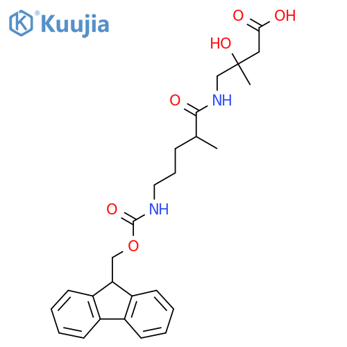 4-5-({(9H-fluoren-9-yl)methoxycarbonyl}amino)-2-methylpentanamido-3-hydroxy-3-methylbutanoic acid structure