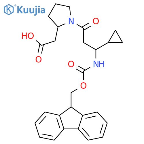 2-{1-3-cyclopropyl-3-({(9H-fluoren-9-yl)methoxycarbonyl}amino)propanoylpyrrolidin-2-yl}acetic acid structure