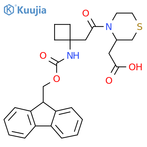 2-(4-{2-1-({(9H-fluoren-9-yl)methoxycarbonyl}amino)cyclobutylacetyl}thiomorpholin-3-yl)acetic acid structure