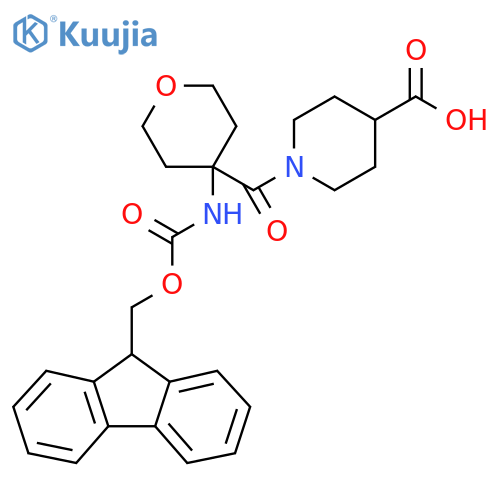 1-4-({(9H-fluoren-9-yl)methoxycarbonyl}amino)oxane-4-carbonylpiperidine-4-carboxylic acid structure