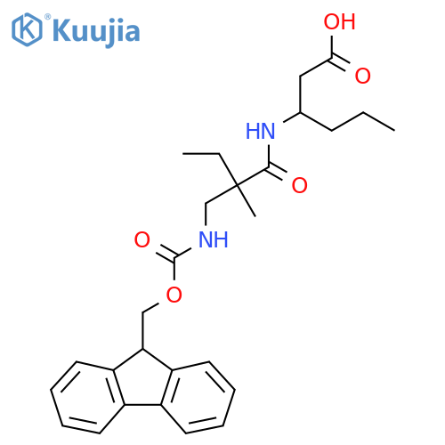 3-{2-({(9H-fluoren-9-yl)methoxycarbonyl}amino)methyl-2-methylbutanamido}hexanoic acid structure