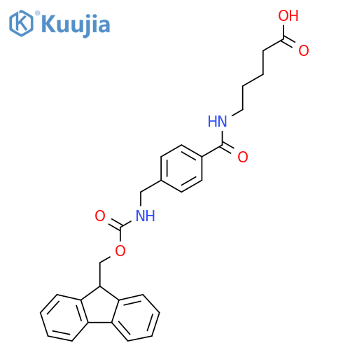 5-({4-({(9H-fluoren-9-yl)methoxycarbonyl}amino)methylphenyl}formamido)pentanoic acid structure