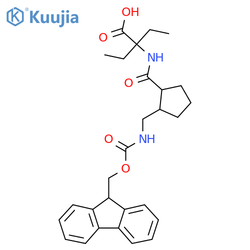 2-ethyl-2-({2-({(9H-fluoren-9-yl)methoxycarbonyl}amino)methylcyclopentyl}formamido)butanoic acid structure