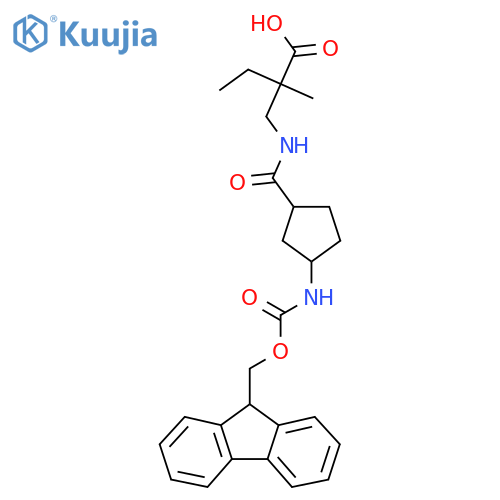 2-({3-({(9H-fluoren-9-yl)methoxycarbonyl}amino)cyclopentylformamido}methyl)-2-methylbutanoic acid structure