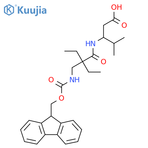 3-{2-ethyl-2-({(9H-fluoren-9-yl)methoxycarbonyl}amino)methylbutanamido}-4-methylpentanoic acid structure