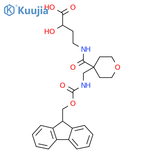 4-({4-({(9H-fluoren-9-yl)methoxycarbonyl}amino)methyloxan-4-yl}formamido)-2-hydroxybutanoic acid structure