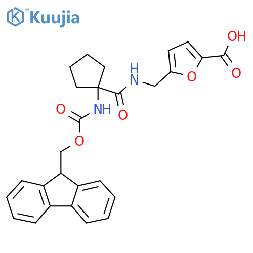 5-({1-({(9H-fluoren-9-yl)methoxycarbonyl}amino)cyclopentylformamido}methyl)furan-2-carboxylic acid structure
