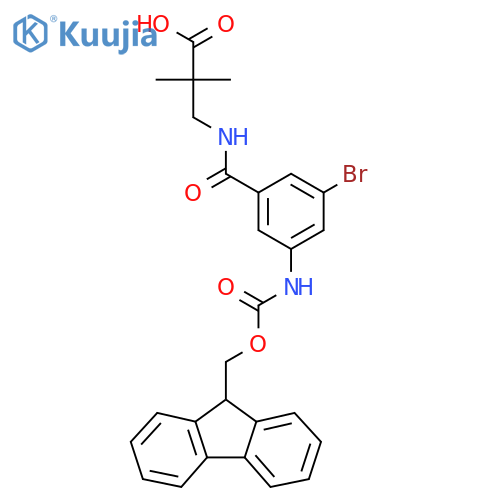 3-{3-bromo-5-({(9H-fluoren-9-yl)methoxycarbonyl}amino)phenylformamido}-2,2-dimethylpropanoic acid structure