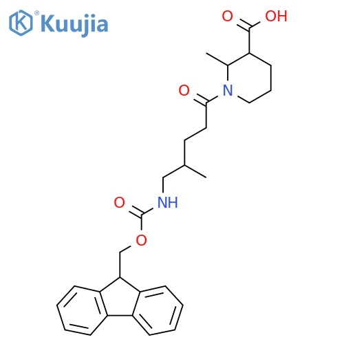 1-5-({(9H-fluoren-9-yl)methoxycarbonyl}amino)-4-methylpentanoyl-2-methylpiperidine-3-carboxylic acid structure