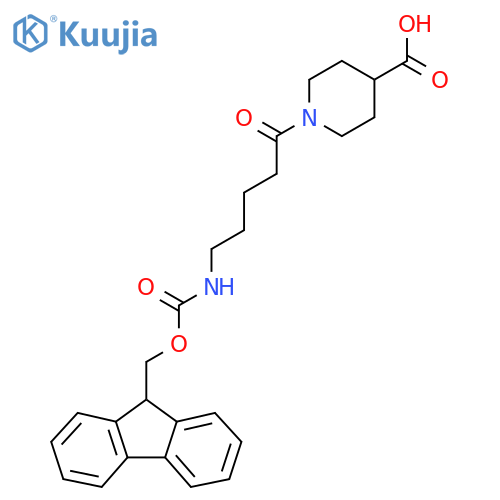 1-5-({(9H-fluoren-9-yl)methoxycarbonyl}amino)pentanoylpiperidine-4-carboxylic acid structure