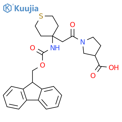 1-{2-4-({(9H-fluoren-9-yl)methoxycarbonyl}amino)thian-4-ylacetyl}pyrrolidine-3-carboxylic acid structure