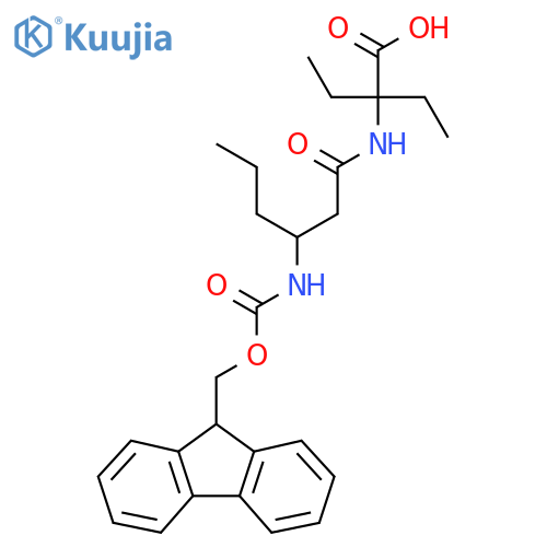 2-ethyl-2-3-({(9H-fluoren-9-yl)methoxycarbonyl}amino)hexanamidobutanoic acid structure