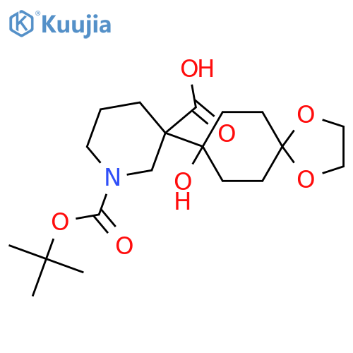 1-(tert-butoxy)carbonyl-3-{8-hydroxy-1,4-dioxaspiro4.5decan-8-yl}piperidine-3-carboxylic acid structure