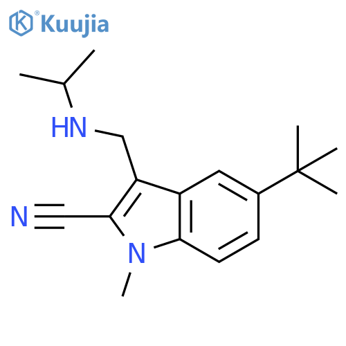 5-tert-butyl-1-methyl-3-{[(propan-2-yl)amino]methyl}-1H-indole-2-carbonitrile structure