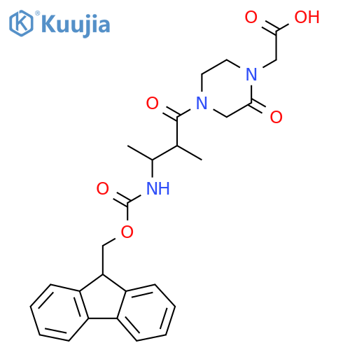 2-{4-3-({(9H-fluoren-9-yl)methoxycarbonyl}amino)-2-methylbutanoyl-2-oxopiperazin-1-yl}acetic acid structure