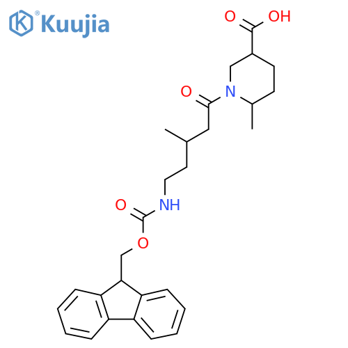 1-5-({(9H-fluoren-9-yl)methoxycarbonyl}amino)-3-methylpentanoyl-6-methylpiperidine-3-carboxylic acid structure