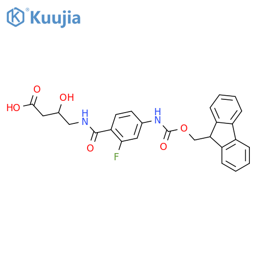 4-{4-({(9H-fluoren-9-yl)methoxycarbonyl}amino)-2-fluorophenylformamido}-3-hydroxybutanoic acid structure