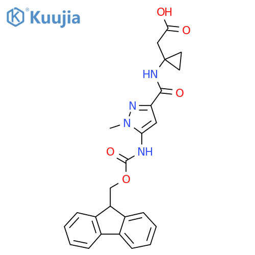 2-{1-5-({(9H-fluoren-9-yl)methoxycarbonyl}amino)-1-methyl-1H-pyrazole-3-amidocyclopropyl}acetic acid structure