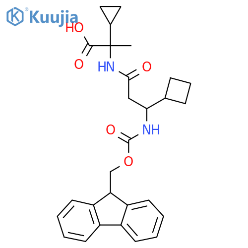 2-3-cyclobutyl-3-({(9H-fluoren-9-yl)methoxycarbonyl}amino)propanamido-2-cyclopropylpropanoic acid structure