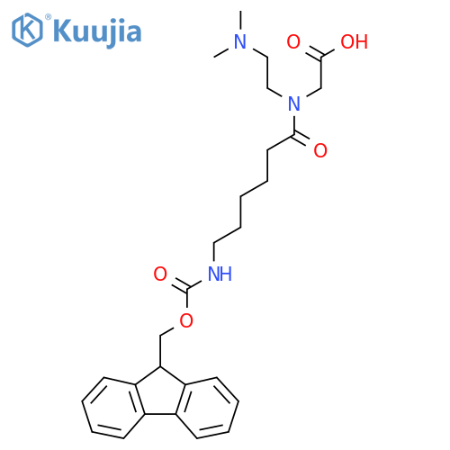 2-{N-2-(dimethylamino)ethyl-6-({(9H-fluoren-9-yl)methoxycarbonyl}amino)hexanamido}acetic acid structure