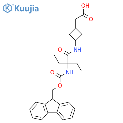 2-{3-2-ethyl-2-({(9H-fluoren-9-yl)methoxycarbonyl}amino)butanamidocyclobutyl}acetic acid structure