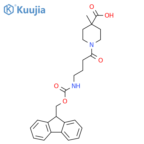 1-4-({(9H-fluoren-9-yl)methoxycarbonyl}amino)butanoyl-4-methylpiperidine-4-carboxylic acid structure
