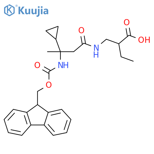 2-{3-cyclopropyl-3-({(9H-fluoren-9-yl)methoxycarbonyl}amino)butanamidomethyl}butanoic acid structure
