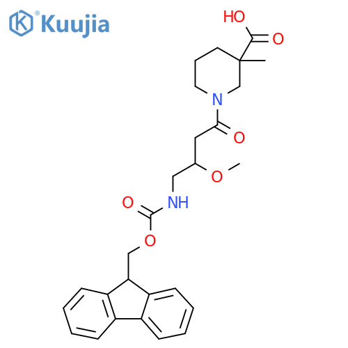 1-4-({(9H-fluoren-9-yl)methoxycarbonyl}amino)-3-methoxybutanoyl-3-methylpiperidine-3-carboxylic acid structure