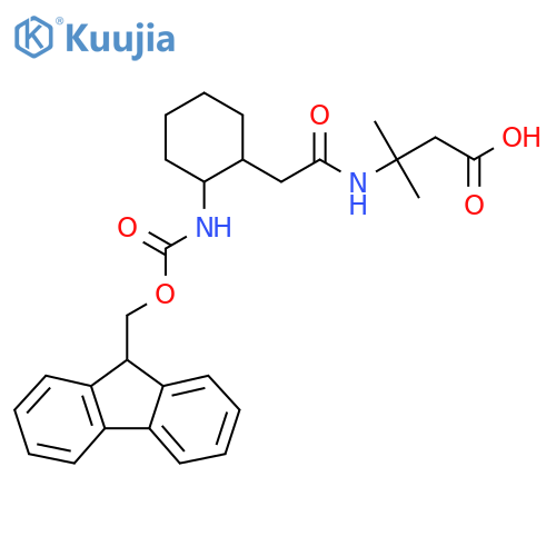 3-{2-2-({(9H-fluoren-9-yl)methoxycarbonyl}amino)cyclohexylacetamido}-3-methylbutanoic acid structure