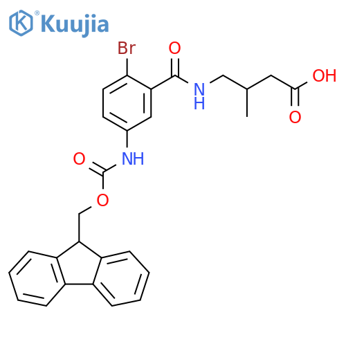 4-{2-bromo-5-({(9H-fluoren-9-yl)methoxycarbonyl}amino)phenylformamido}-3-methylbutanoic acid structure