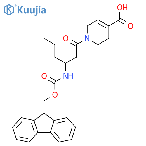1-3-({(9H-fluoren-9-yl)methoxycarbonyl}amino)hexanoyl-1,2,3,6-tetrahydropyridine-4-carboxylic acid structure