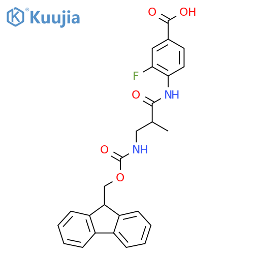 4-3-({(9H-fluoren-9-yl)methoxycarbonyl}amino)-2-methylpropanamido-3-fluorobenzoic acid structure