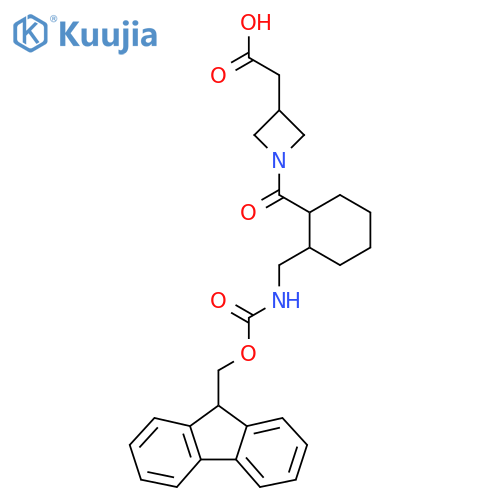 2-(1-{2-({(9H-fluoren-9-yl)methoxycarbonyl}amino)methylcyclohexanecarbonyl}azetidin-3-yl)acetic acid structure