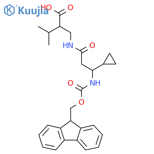 2-{3-cyclopropyl-3-({(9H-fluoren-9-yl)methoxycarbonyl}amino)propanamidomethyl}-3-methylbutanoic acid structure