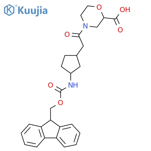 4-{2-3-({(9H-fluoren-9-yl)methoxycarbonyl}amino)cyclopentylacetyl}morpholine-2-carboxylic acid structure