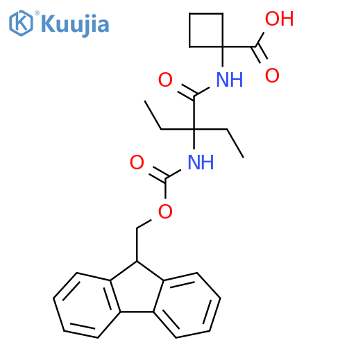 1-2-ethyl-2-({(9H-fluoren-9-yl)methoxycarbonyl}amino)butanamidocyclobutane-1-carboxylic acid structure