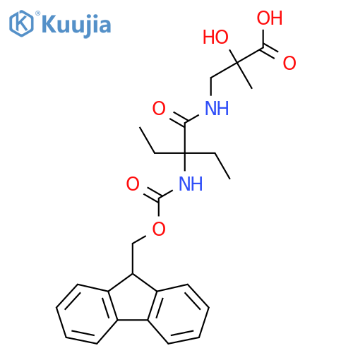 3-2-ethyl-2-({(9H-fluoren-9-yl)methoxycarbonyl}amino)butanamido-2-hydroxy-2-methylpropanoic acid structure