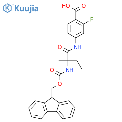 4-2-({(9H-fluoren-9-yl)methoxycarbonyl}amino)-2-methylbutanamido-2-fluorobenzoic acid structure