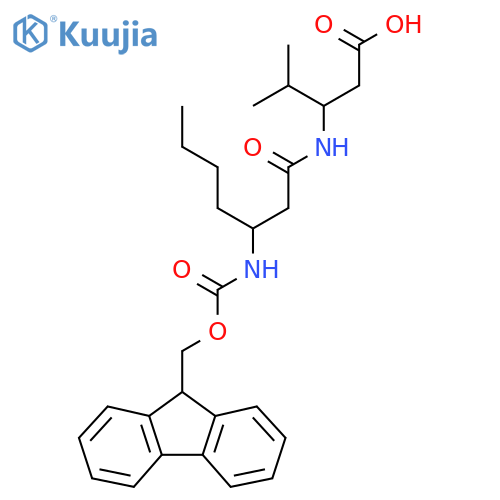 3-3-({(9H-fluoren-9-yl)methoxycarbonyl}amino)heptanamido-4-methylpentanoic acid structure