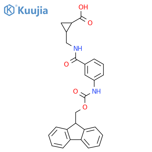 2-({3-({(9H-fluoren-9-yl)methoxycarbonyl}amino)phenylformamido}methyl)cyclopropane-1-carboxylic acid structure