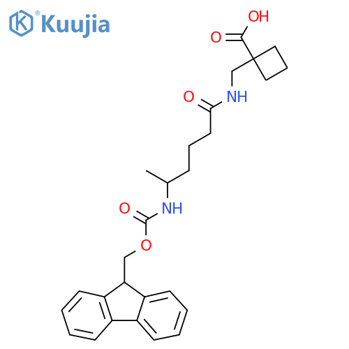 1-{5-({(9H-fluoren-9-yl)methoxycarbonyl}amino)hexanamidomethyl}cyclobutane-1-carboxylic acid structure