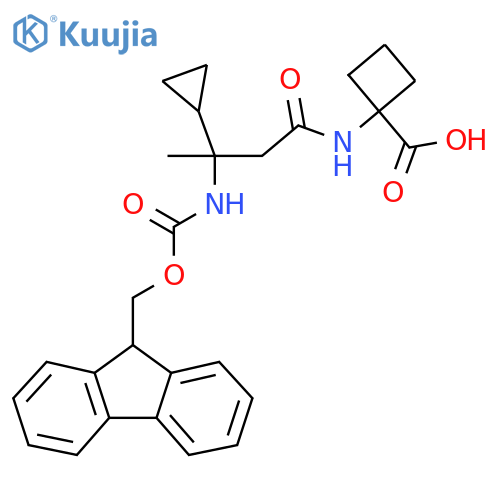 1-3-cyclopropyl-3-({(9H-fluoren-9-yl)methoxycarbonyl}amino)butanamidocyclobutane-1-carboxylic acid structure