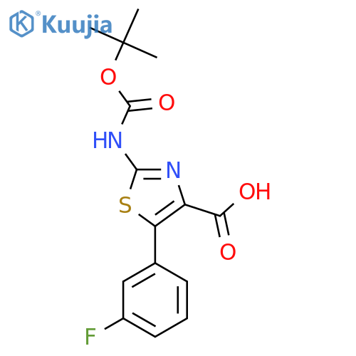 2-{(tert-butoxy)carbonylamino}-5-(3-fluorophenyl)-1,3-thiazole-4-carboxylic acid structure