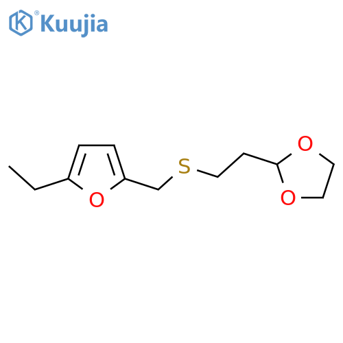 2-(2-{(5-ethylfuran-2-yl)methylsulfanyl}ethyl)-1,3-dioxolane structure