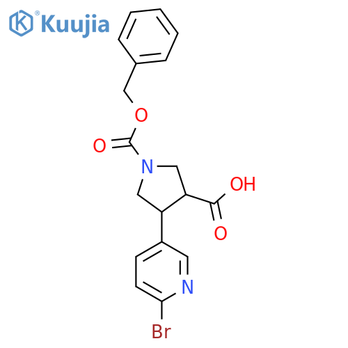 1-(benzyloxy)carbonyl-4-(6-bromopyridin-3-yl)pyrrolidine-3-carboxylic acid structure