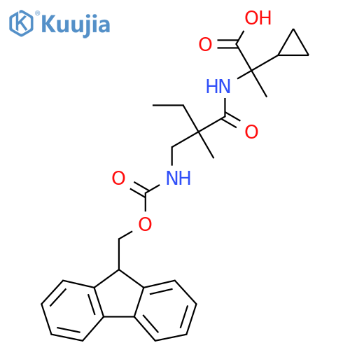 2-cyclopropyl-2-{2-({(9H-fluoren-9-yl)methoxycarbonyl}amino)methyl-2-methylbutanamido}propanoic acid structure