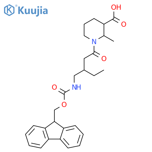 1-{3-({(9H-fluoren-9-yl)methoxycarbonyl}amino)methylpentanoyl}-2-methylpiperidine-3-carboxylic acid structure