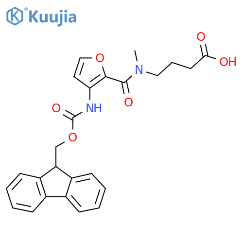 4-{1-3-({(9H-fluoren-9-yl)methoxycarbonyl}amino)furan-2-yl-N-methylformamido}butanoic acid structure