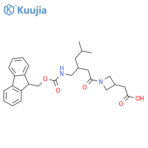 2-(1-{3-({(9H-fluoren-9-yl)methoxycarbonyl}amino)methyl-5-methylhexanoyl}azetidin-3-yl)acetic acid structure