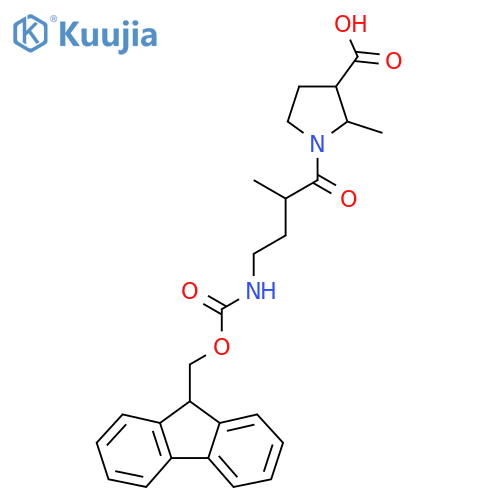 1-4-({(9H-fluoren-9-yl)methoxycarbonyl}amino)-2-methylbutanoyl-2-methylpyrrolidine-3-carboxylic acid structure
